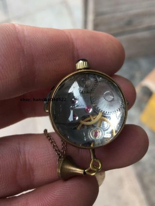 23mm CHINESE OLD BRASS GLASS Pocket Watch BALL Clock 3