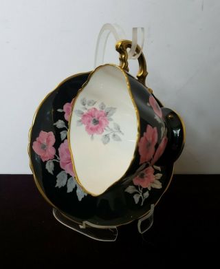 Hammersley Pink Floral On Black Teacup And Saucer