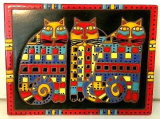 Reserved For S.  Vintage Arius Santa Fe Art Tile 3 Sitting Cats 6” X 8 " Euc