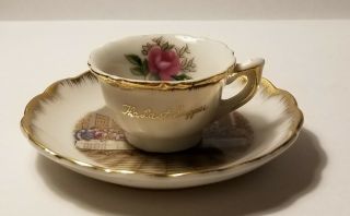 Vintage Miniature Tea Cup And Saucer The Last Supper Gold Accents Mini Set