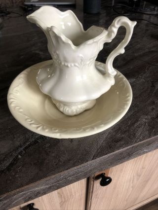 Vintage Ceramic Water Pitcher And Bowl