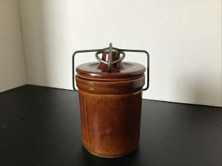 Vintage Stoneware Cheese Crock With Metal Swing Clasp & Lid