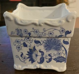 Vintage Blue And White Ceramic Porcelain Planter Pot Square Floral 3” Tall