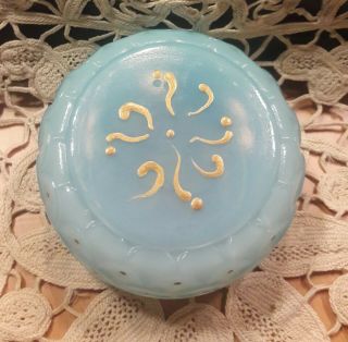 Vintage Antique Rare French Blue Gold Enameled Opaline Box.  Wow