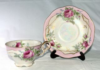 Lefton China Cup And Sauce Hand Painted Pink & White With Roses