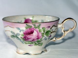 Lefton China Cup and Sauce Hand Painted Pink & White with Roses 2