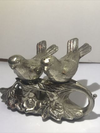 Vintage Silver Metal Birds On Branch Salt And Pepper Shakers Pewter