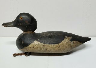 Antique/vintage Carved Painted Wood Duck Decoy With Glass Eyes; Lead Weight