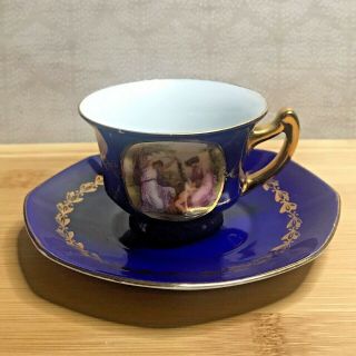 Vintage Blue & Gold Aj Co Demitasse Teacup & Sauce Czechoslovakia Set