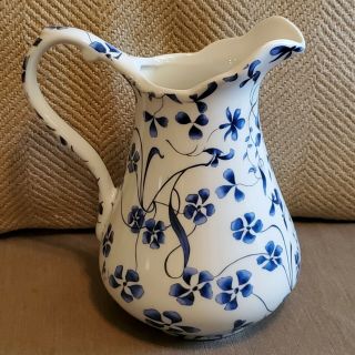 6 " - - Vintage London Pottery Pitcher White & Blue Floral Vase / Creamer