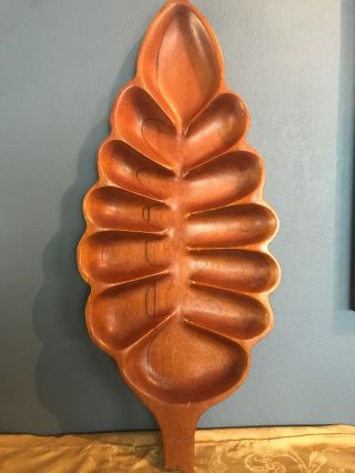 Vintage Hand Carved Koa Tray Leaf Design Platter Pupu Server Luau Dish 39 " Long