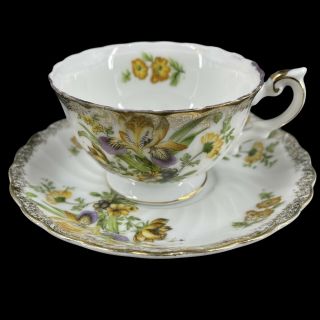 Vintage Yellow Orchid Teacup & Saucer Victorian Tea Party Shabby Chic