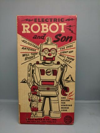 Vintage 1950 ' s Marx Electric Robot and Son Toy With Tools 3