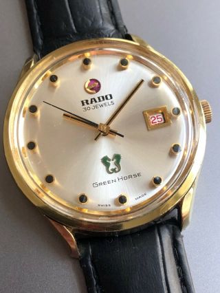 1960s Vintage Rado Green Horse De Luxe Ref:11751/1 Gold Plated Automatic Watch 2