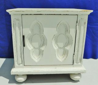 Antique/vtg Shabby Cottage Chic White Distressed Wood Side/end Table Nightstand