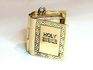 Vintage Opening 9ct Yellow Gold Holy Bible Charm/ Pendant With 14 Paper Pages