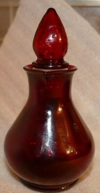 Vtg Ruby Red Art Glass Avon Cruet Pitcher Creamer Strawberry Top Stopper Handle