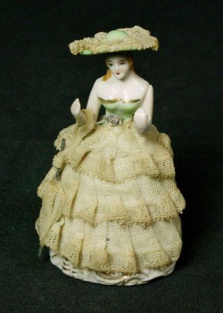 Vintage 4” Porcelain And Lace Lady With Parasol Germany