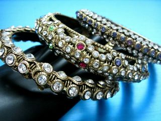 Vintage Set Of 3 Gold Plated Covered In Swarovski Crystals Bangle Bracelets