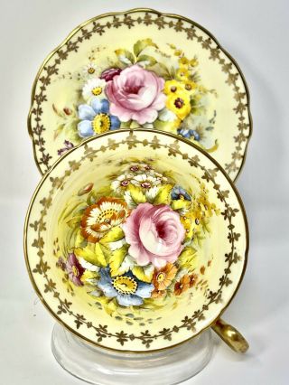 Vintage Eb Foley Signed A Taylor Hand Painted Tea Cup And Saucer With Pink Rose