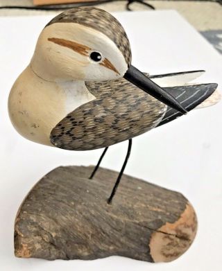 Vintage Wood Hand Carved Shore Bird Decoy (signed) Ron S Sandpiper