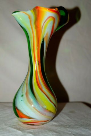 Vintage Green/multi - Colored Swirled Small Table Vase