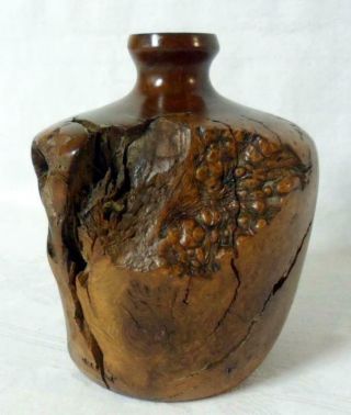 Lathe Turned Mid Century Brutal Danish Modern Burl Wood Vase
