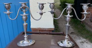 Pair Vintage Antique Silver Plated 3 Sconce Table Candelabra Candlesticks