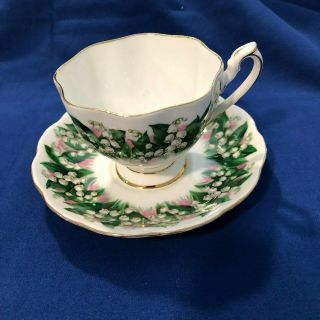 Vintage Queen Anne Lily - Of - The Valley Tea Cup & Saucer - Scalloped Shape