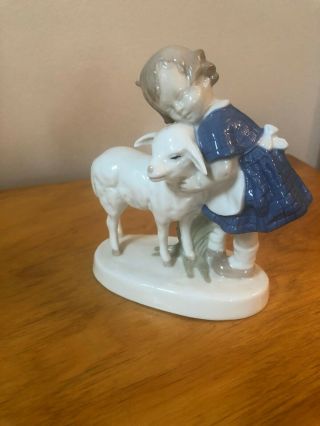 Rare Grafenthal Carl Schneiders Erben Germany Girl Hug Sheep Porcelain 1859 Mark