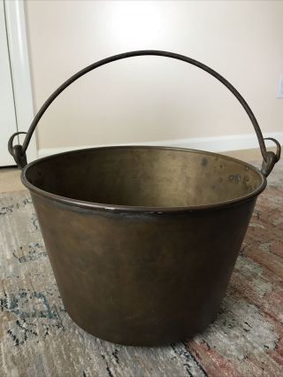 Vintage Antique Large Brass Bucket With Rat Tail Handles Gorgeous