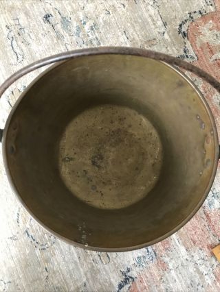 Vintage Antique Large Brass Bucket With Rat Tail Handles Gorgeous 2