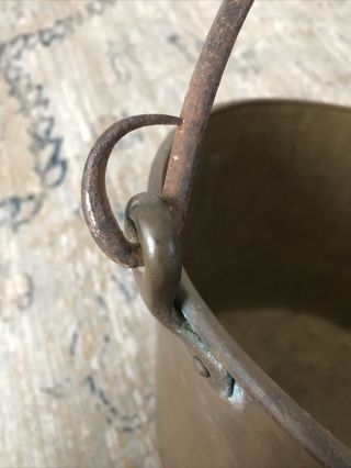 Vintage Antique Large Brass Bucket With Rat Tail Handles Gorgeous 3