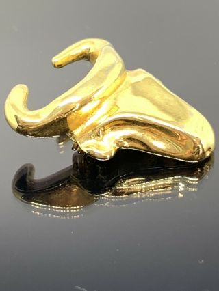 Vintage Signed Christian Lacroix Gold Plated Taurus Bull Head Horns Brooch Pin