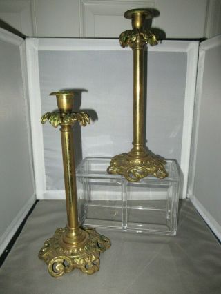 Antique Brass Candlesticks 12 Inches High Ornate