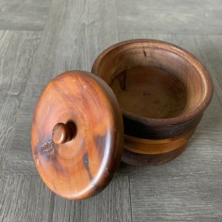 Vintage Antique Hand Turned Wood Bowl With Lid 3.  5 " Diameter 3 " Tall Folk Art