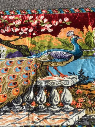 Vintage 1940s 50x68in German Peacock Tapestry 3