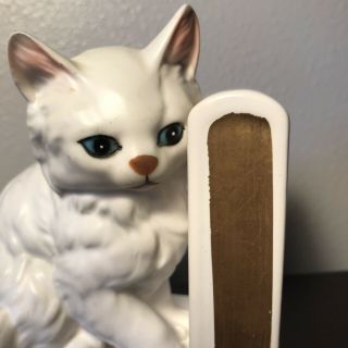 Vintage Lefton White Persian Kitty Cat Kitten Bookend.  Left Side 2