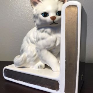 Vintage Lefton White Persian Kitty Cat Kitten Bookend.  Left Side 3