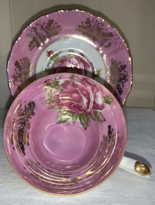 Vintage Royal Halsey Tea Cup And Saucer Pink Rose Gold