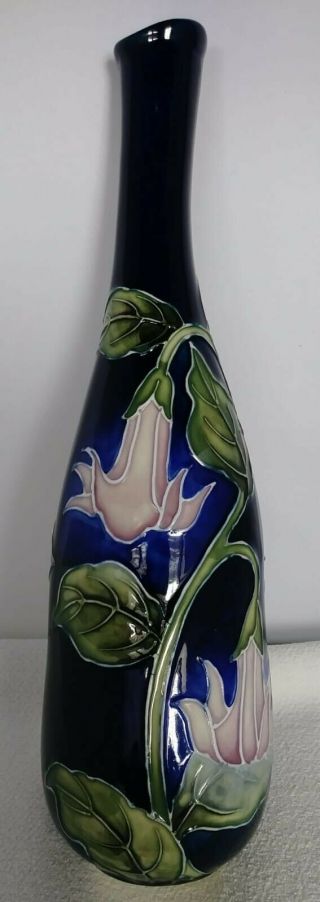 Vintage Adeline Ceramic Art Porcelain Vase Cobalt Blue Mauve Flowers 8 3/4 " C3