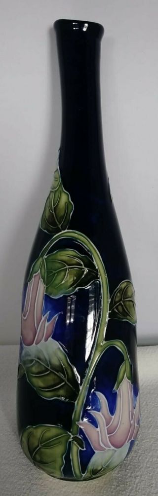 Vintage Adeline Ceramic Art Porcelain Vase Cobalt Blue Mauve Flowers 8 3/4 