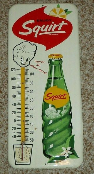 1963 Vintage Squirt Soda Tin Sign Embossed Metal Advertising Thermometer Mt - 13a