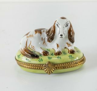Antique Vintage Tiffany & Co Limoges Porcelain Trinket Ring Box Dog Spaniel