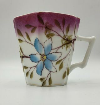 Larger 3 1/4 " H Vintage Porcelain Mustache Mug Hand Painted Coffee Tea