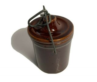 Vintage Brown Glaze Stoneware Cheese Crock 89 With Wire Bale Lid Latch