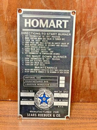 Old Sears Roebuck & Co.  Homart Gas Furnace Badge