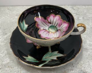 Vintage Japanese Hand Painted Fine China Teacup & Saucer Set Floral