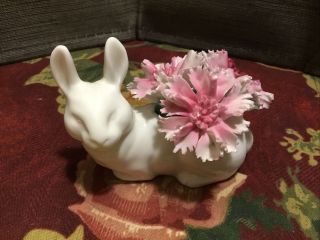Crown Staffordshire Porcelain Bunny With Pink Flowers 2.  5” Long 2.  25” Tall
