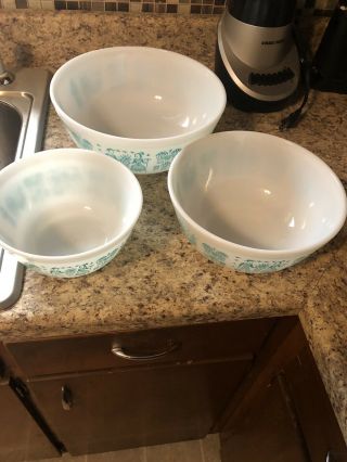 Vintage Pyrex Mixing Bowls Turquoise Amish Butterprint 402 - 403 - 404